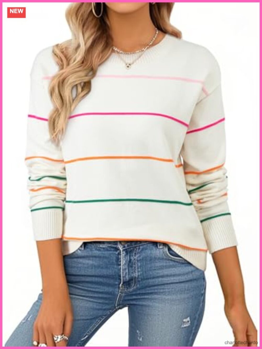 Striped Crew Neck Knit Pullover Sweater
